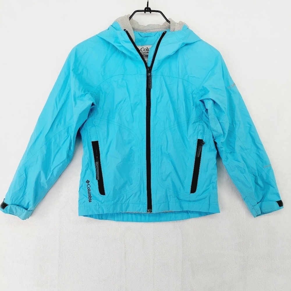 Columbia Youth Blue Pockets Wind Rain Hooded Jacket P2681